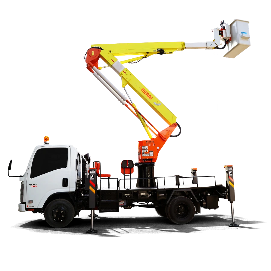 Insulated bucket platform raised for utility work